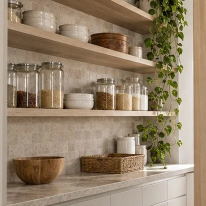 Butler’s Pantries — Open shelving; representative concept