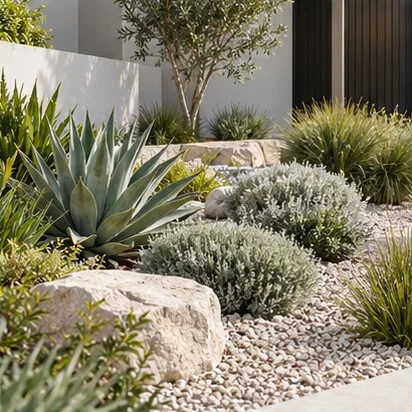 Landscaping — Low-maintenance garden; representative concept