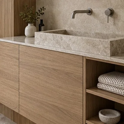 Vanities — Custom joinery; representative concept